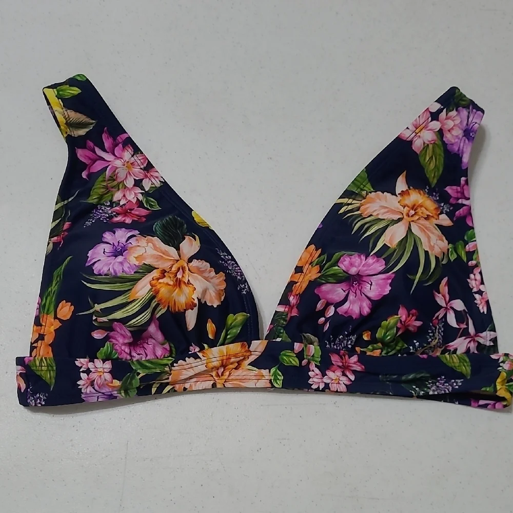 Kona Sol Navy Blue Floral Triangle Bikini Top size XL